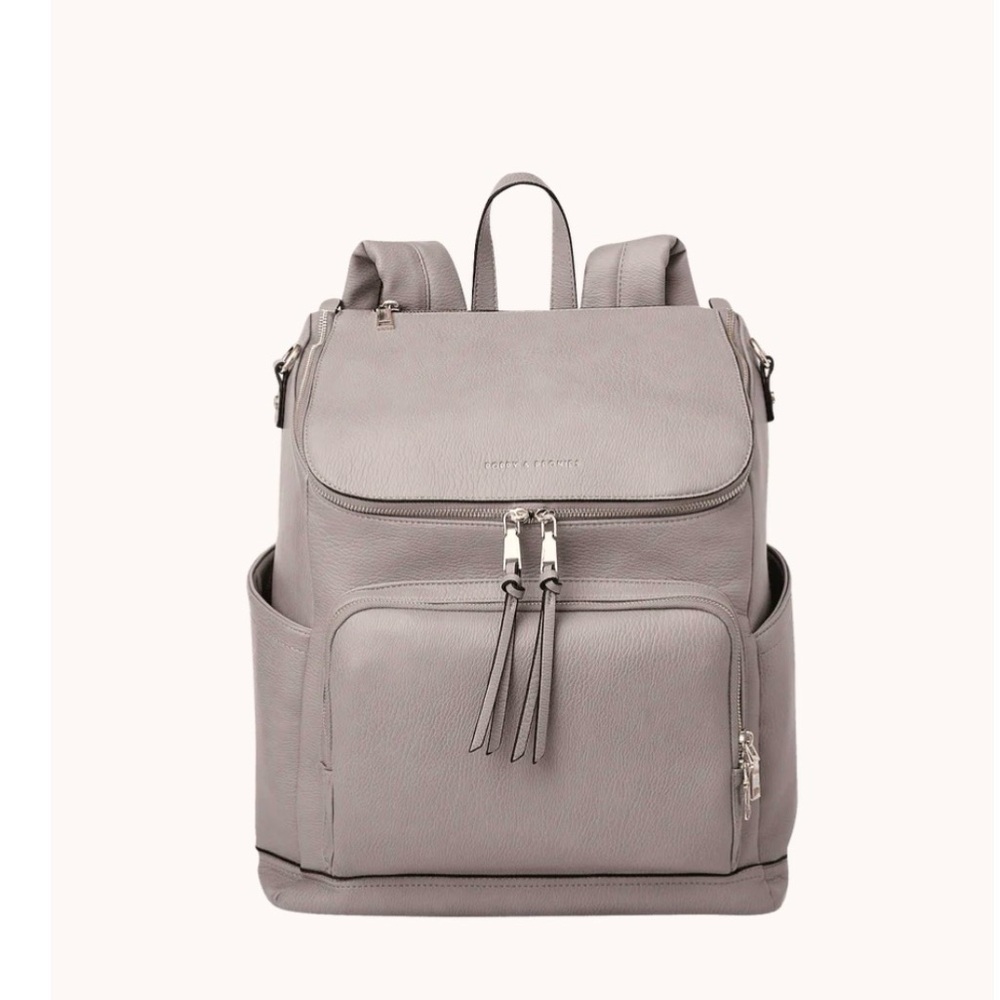 Poppy & Peonies Grey Leather Backpack